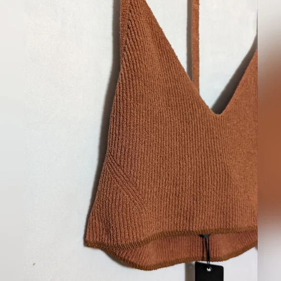 NWT Rag & Bone Soleil Rib Bra Top Pale Copper, T-Strap Back, Knit Bralette Sz L - Picture 6 of 9